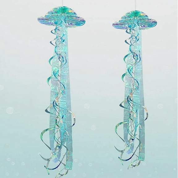 Cheerland Iridescent Jellyfish Centerpieces, Ocean Blue, Under the Sea Mermaid Party Decor, 2 Pcs