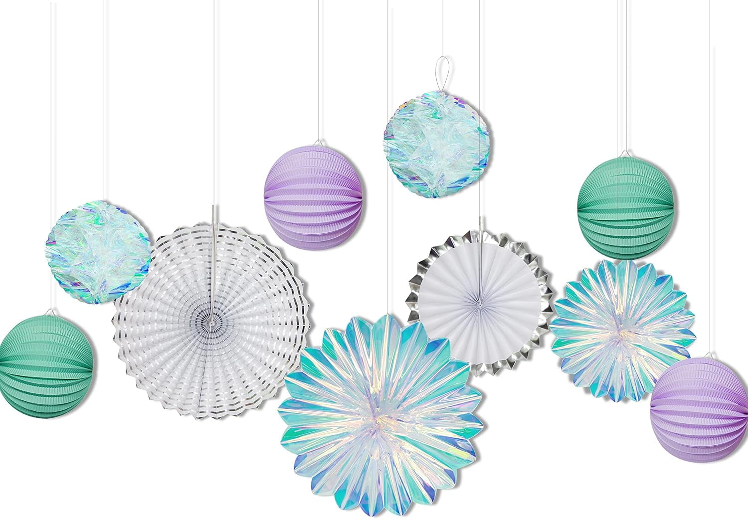 Cheerland Iridescent Party Centerpiece Hanging Fan Pompom Decor for Wedding Baby Shower