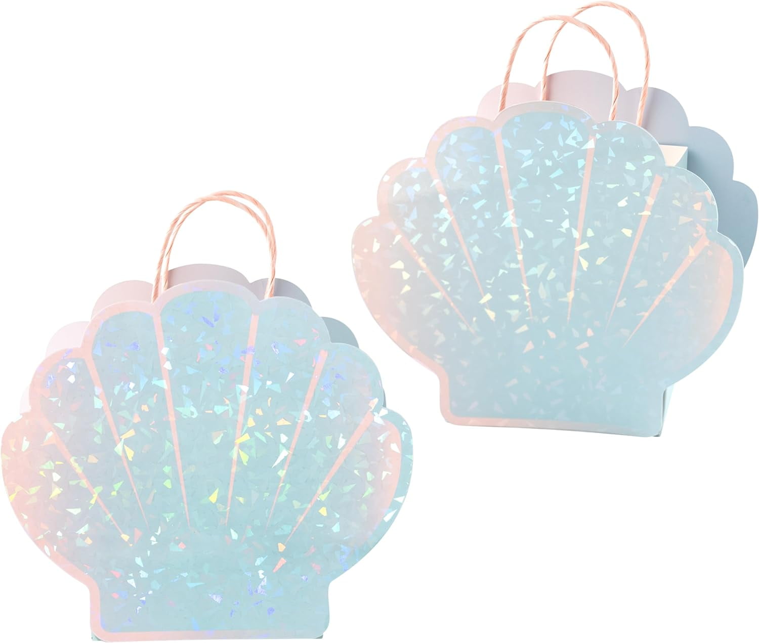 Cheerland Iridescent Sea Shell Gift Bags for Girl's Birthday, Beach, and Mermaid Party, 8 Pcs