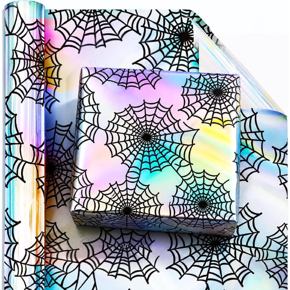 Cheerland Iridescent Spiderweb Gift Wrap Halloween Wrapping Roll, Gothic Decorations, 32.8 Ft