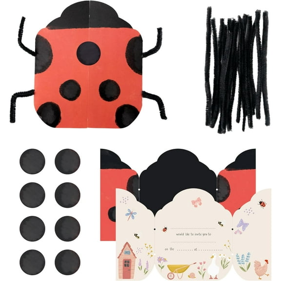 Cheerland Ladybug Garden Party Invitations for Spring Woodland Theme Baby Shower, 8 Sets