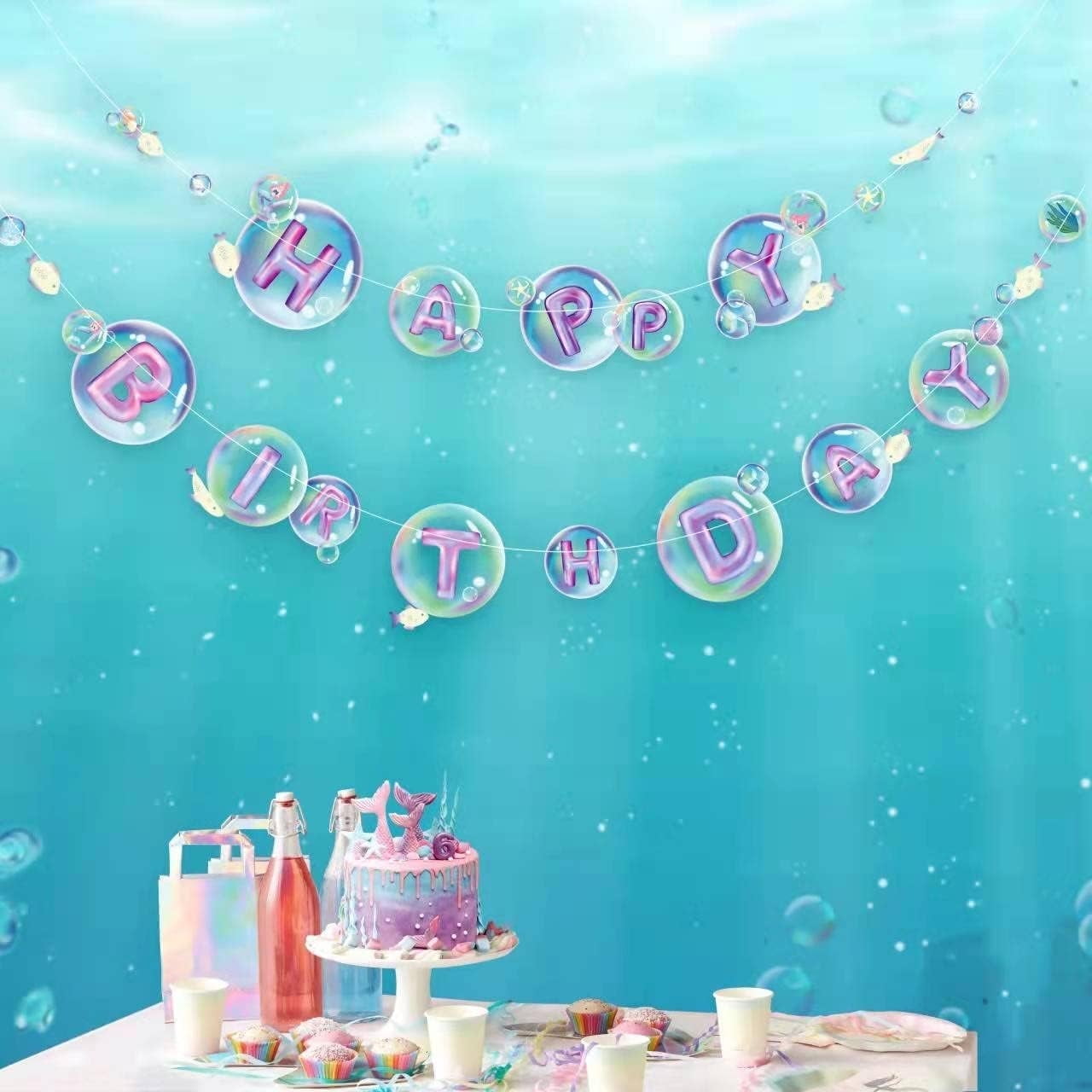 Cheerland Happy Birthday Under The Sea Theme Party Banner, Mermaid Birthday Party Decorations, 11.8 ft