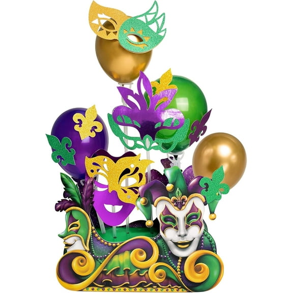 Cheerland Mardi Gras Centerpiece for Carnival-Themed Gatherings, Green Purple Gold
