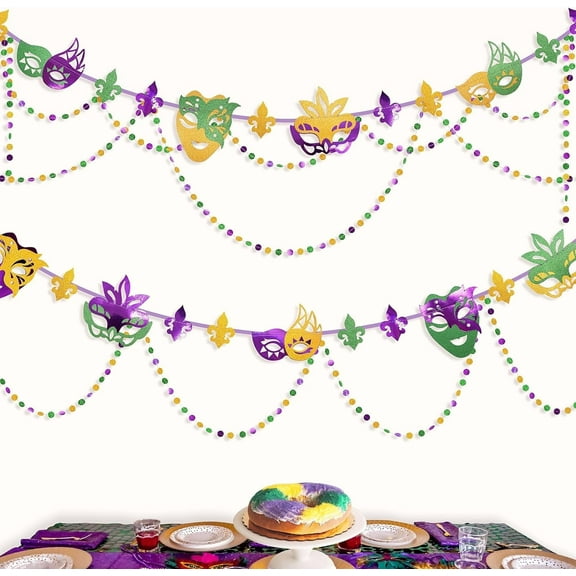 Cheerland Mardi Gras Garland Set, Green Purple Gold, 3-Piece
