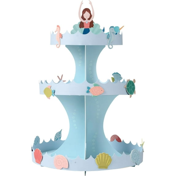 Cheerland Mermaid Party Paper Cupcake Stand for Under The Sea Kids Birthday Party