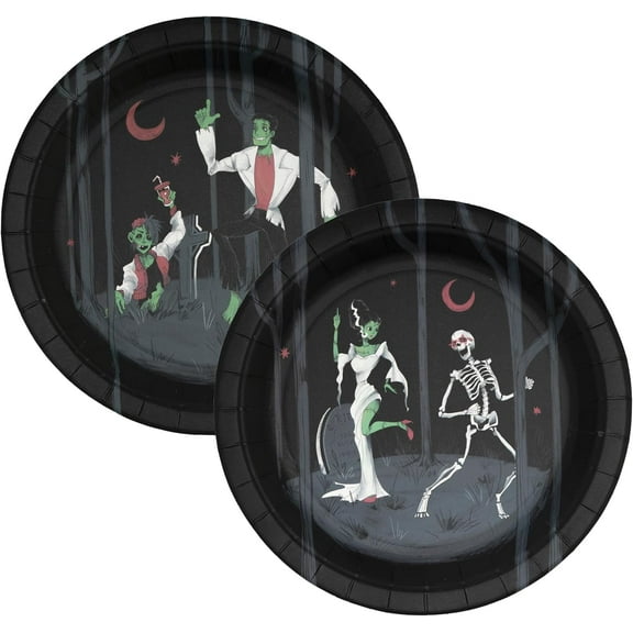 Cheerland Monster Bash Disposable Party Paper Plates for Skull Zombie Frankenstein, 24Pcs
