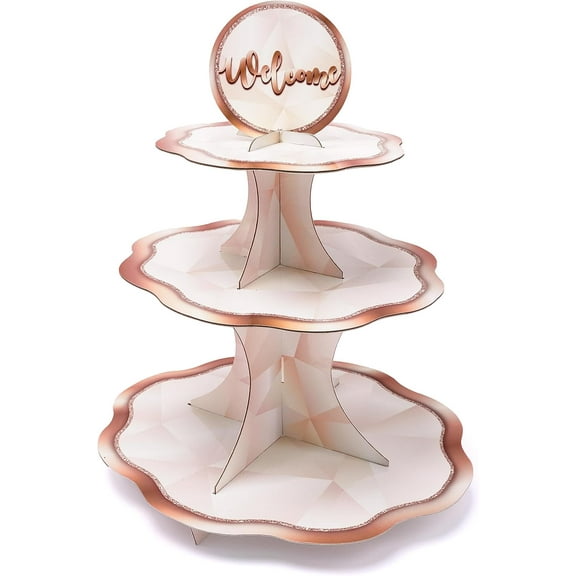 Cheerland Paper Cake Stand, Rose Gold Party Table Decorations, 3 Tiers