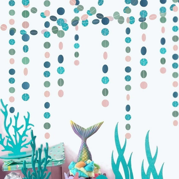 Cheerland Pastel Mermaid Circle Garland, 4-Pack, For Themed Parties, Weddings, Birthdays