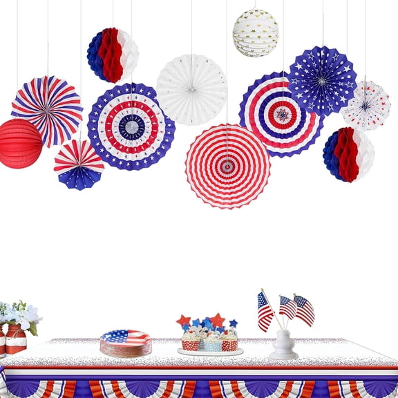 Cheerland Patriotic Paper Fan Party Decorations 12-Piece