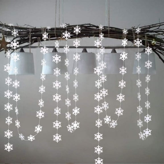 Cheerland Pearl White Icy Snowflake Garland Christmas Decorations, 52ft