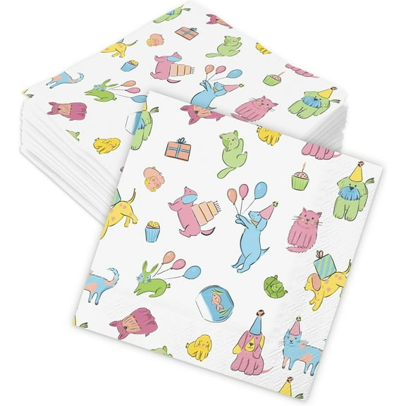 Cheerland Pet Party Napkins with Printed Disposable Paper, 50 Pieces