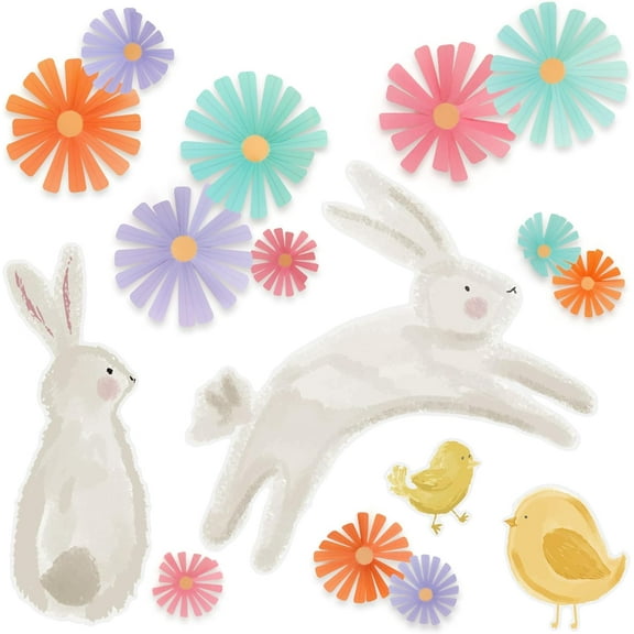 Cheerland Rabbit Chicks Pastel Florals Flower 3D Wall Decal