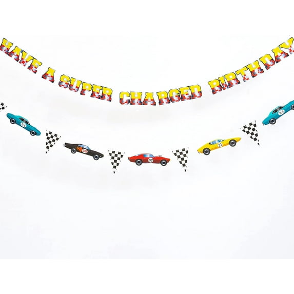 Cheerland Racing Banner for Boys, Racecar Theme Party Decorations, 19.6 ft