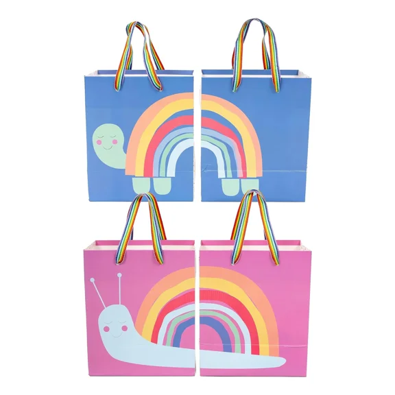 Cheerland Rainbow Gift Bag with Handles Stickers for Pastel Rainbow Theme Baby Shower, 24Pcs