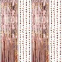 Cheerland Rose Gold Foil Tinsel Fringe Curtain Backdrop, 3 Pieces