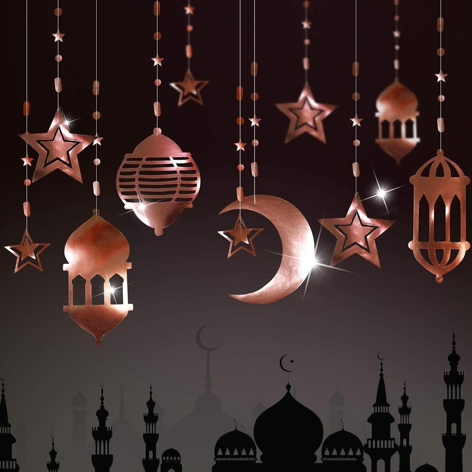Cheerland Rose Gold Star Crescent Moon Lantern Garland for Ramadan Eid ...