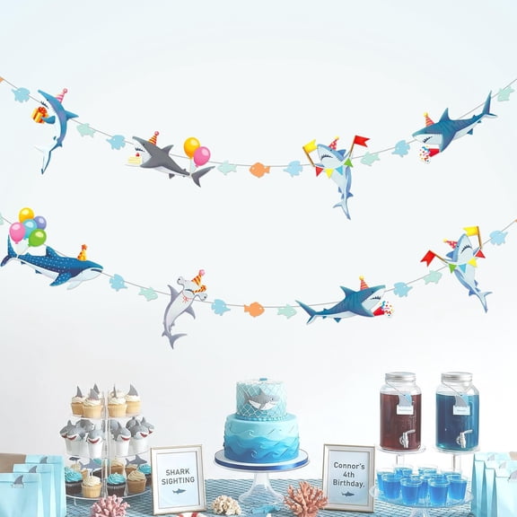 Cheerland Shark Banner Garland Hanging Shark Week Party Decorations for Under the Sea Party Ocean Animal Theme Party Supplies for Nautical Summer Ocean Creatures Celebrations Festive Sharks