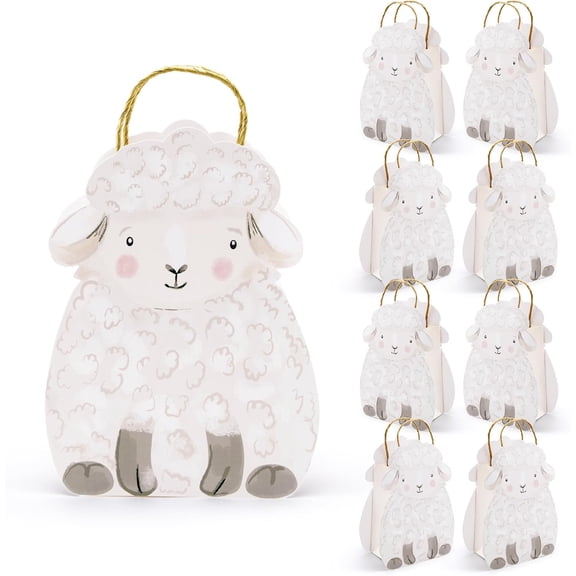 Cheerland Sheep Party Favor Bag Little Lamb Decorations Sheep Gift Bag Farm Animal Goodie Treat Bags Lamb Barnyard Party Supplies Cute Goat Animal Shaped Easter Party for Birthday 8 Pcs