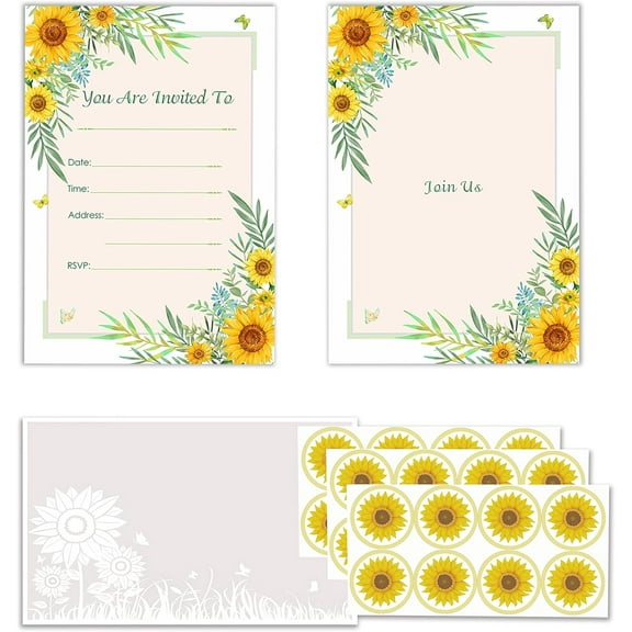 Cheerland Sunflower Party Invitations Card for Kids, 12 Sets, 7 x 5 Inches