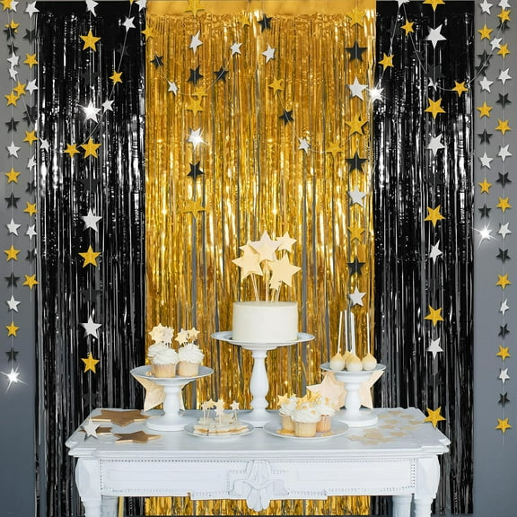 Cheerland Tinsel Foil Fringe Curtain Backdrop Photo Background Star Garland Kit, 6 Pieces
