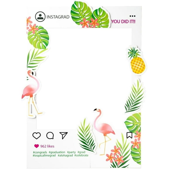 Cheerland Tropical Theme Photo Booth Frame with Flamingo, Pineapple, Leaf and Flowers, 21 x 29 Inch