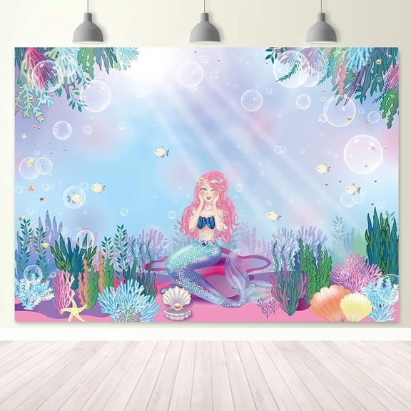 Cheerland Under The Sea Party Backdrop Mermaid Birthday Hanging Decorations, 5x7 Ft