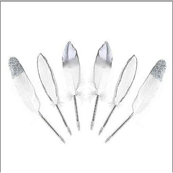 Cheerland Vintage Feathered Signature Ball Pens, White Silver, 6 Count