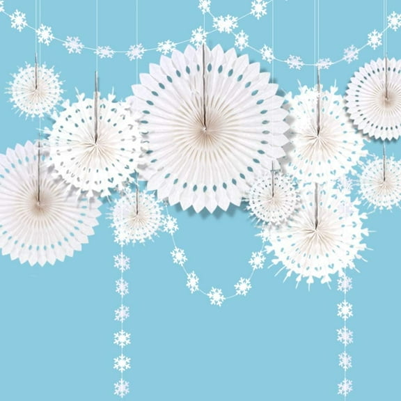 Cheerland Winter Wonderland Snowflake Party Decorations Hanging Paper Fans