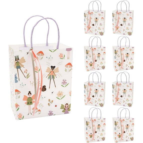 Cheerland Woodland Fairy Theme Gift Bag Set with Ribbon Decorations, 8 Pieces