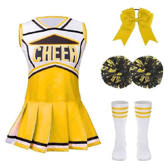 Cheerleader Costume for Girls Cheerleading Kids Dress up Halloween Cute Uniform School Cheer leader Outfit 6-12 Years