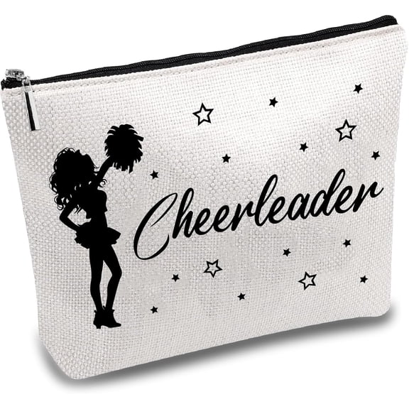 Cheerleader Makeup Bag Canvas Make Up Bag Cosmetic Pouch Small Toiletry Organizer Travel Vacation Holiday Storage Purse Pencil Case for Women Cheer Leading Team Girlfriend Race 7x10 Inch