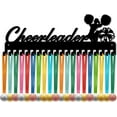 thumbnail image 1 of Cheerleader Medal Hanger Display Cheerleading Medal Holder Sports Frame Iron Hooks Hanging Awards Wall Mount Medal Rack for Holding Up 60+ Medals Cheer Badges Organizer Black 15.7 x 5.9Inch, 1 of 7