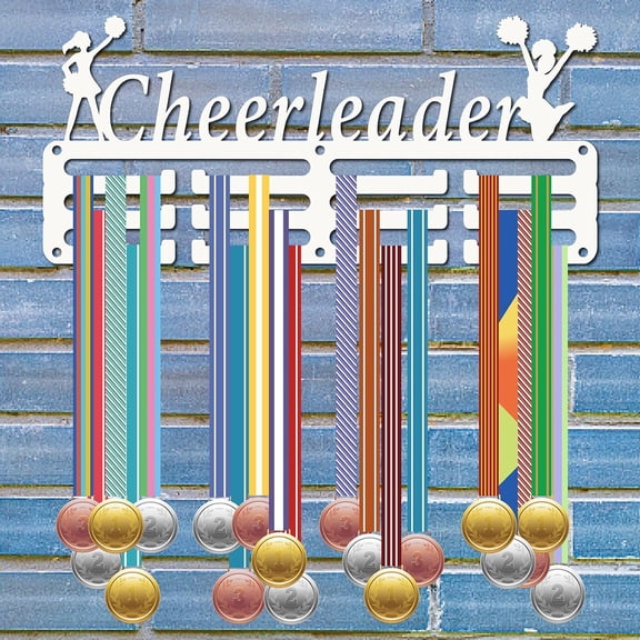 Cheerleader Medal Hangers Medal Holder Display Rack Sports Metal Hanging Awards Iron Small Mount Decor for Wall Home Race Running Swimming Soccer Football Medalist White 11.4 x 5.1 Inch for DIY