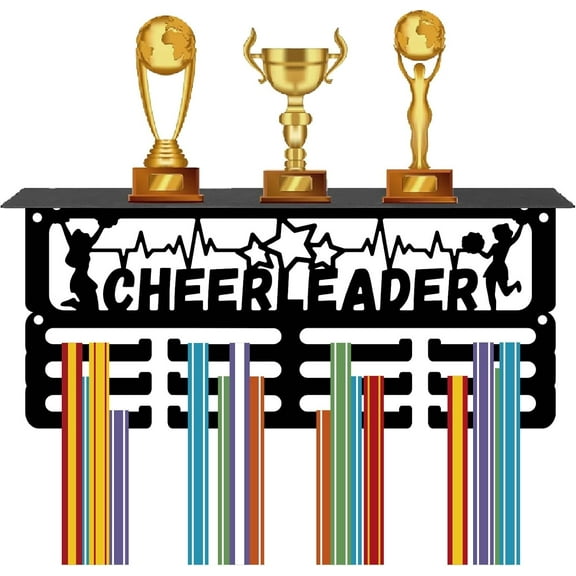 Cheerleader Medal Holder Trophy Shelf Medal Hanger Display Rack Hanging Awards with Shelf Stand 3 Lines Design Hold 70+ Medals for Cheerleader Cheerlead Race Winner Member 11.4x5.1 Inch