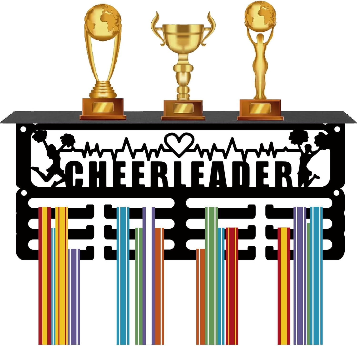 Cheerleader Medal Holder Trophy Shelf Medal Hangers Display with Shelf Stand Small Sports 4 Rows Wall Mount Hold 70+ Medals for Women Soccer Running Swimming Awards Rack 11.4 x 5.1 InchMixed Color