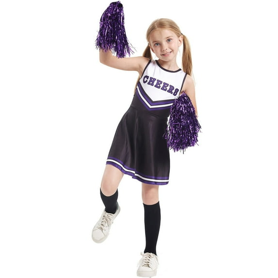 Cheerleader Outfit For Girls Sleeveless Cheerleading Team Stage Performance Dance Dressy Black 150