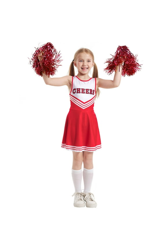 Cheerleader Outfit For Girls Sleeveless Cheerleading Team Stage Performance Dance Dressy Red 150
