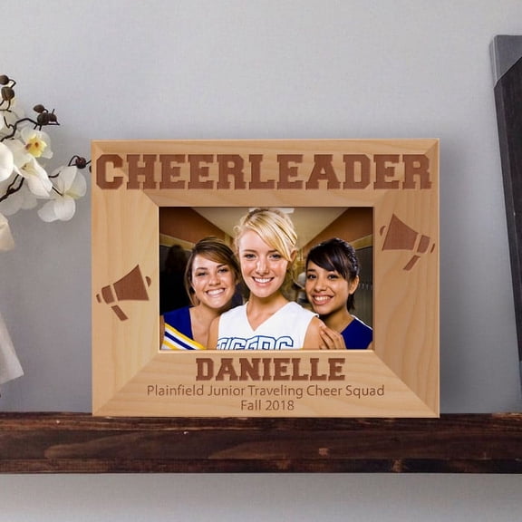 Cheerleader Personalized Wooden Picture Frame-5" x 3 1/2" Brown Horizontal
