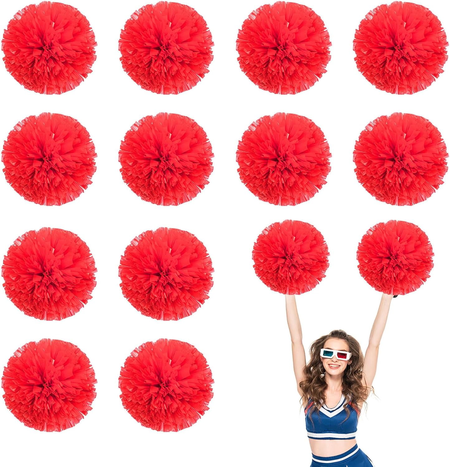 Cheerleader Pom Poms 12 Pack Sports Dance Cheering Plastic Metallic Cheerleading Pom Poms for Kids Adults-Ring Style