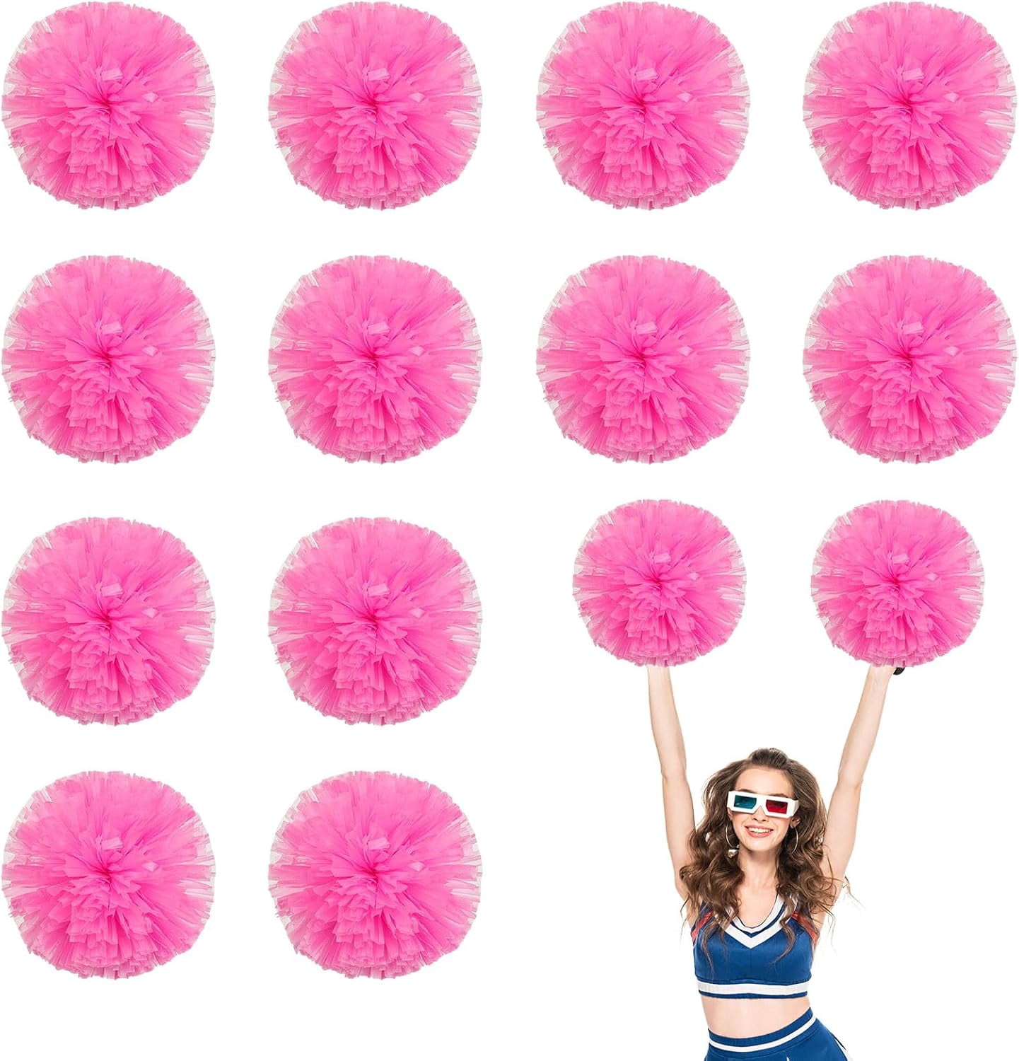 Cheerleader Pom Poms 12 Pack Sports Dance Cheering Plastic Metallic Cheerleading Pom Poms for Kids Adults-Ring Style
