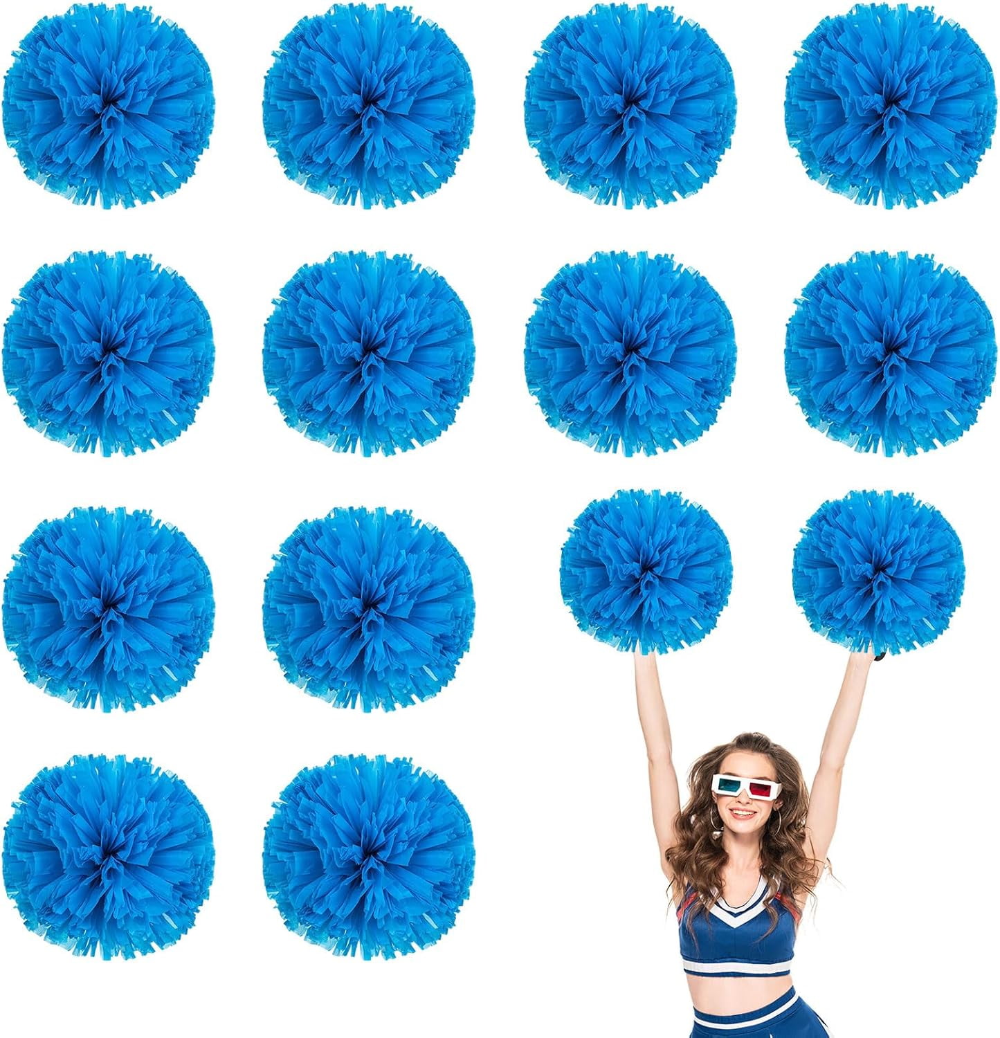 Cheerleader Pom Poms 12 Pack Sports Dance Cheering Plastic Metallic Cheerleading Pom Poms for Kids Adults-Ring Style