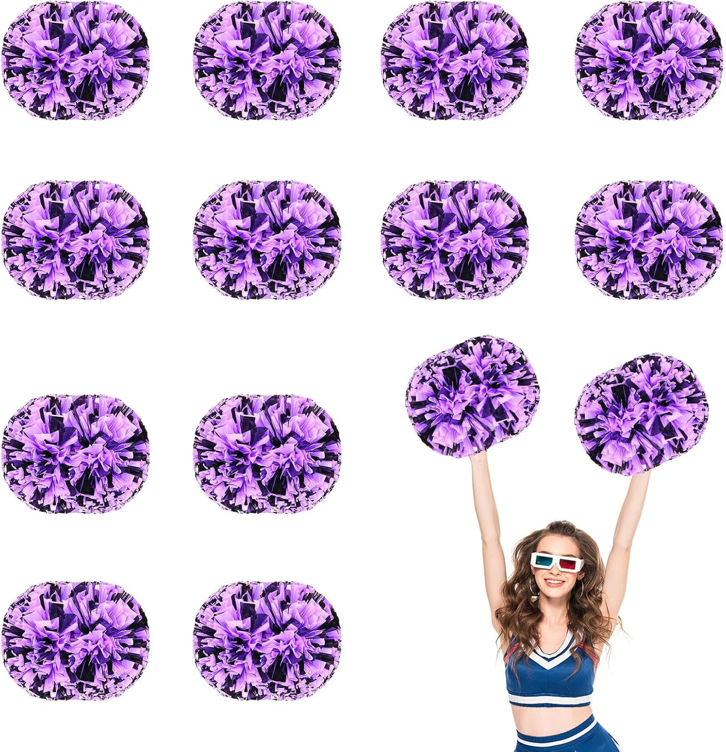 Cheerleader Pom Poms 12 Pack Sports Dance Cheering Plastic Metallic Cheerleading Pom Poms for Kids Adults