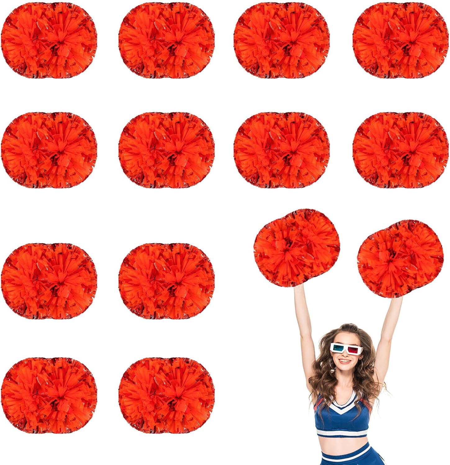Cheerleader Pom Poms 12 Pack Sports Dance Cheering Plastic Metallic Cheerleading Pom Poms for Kids Adults