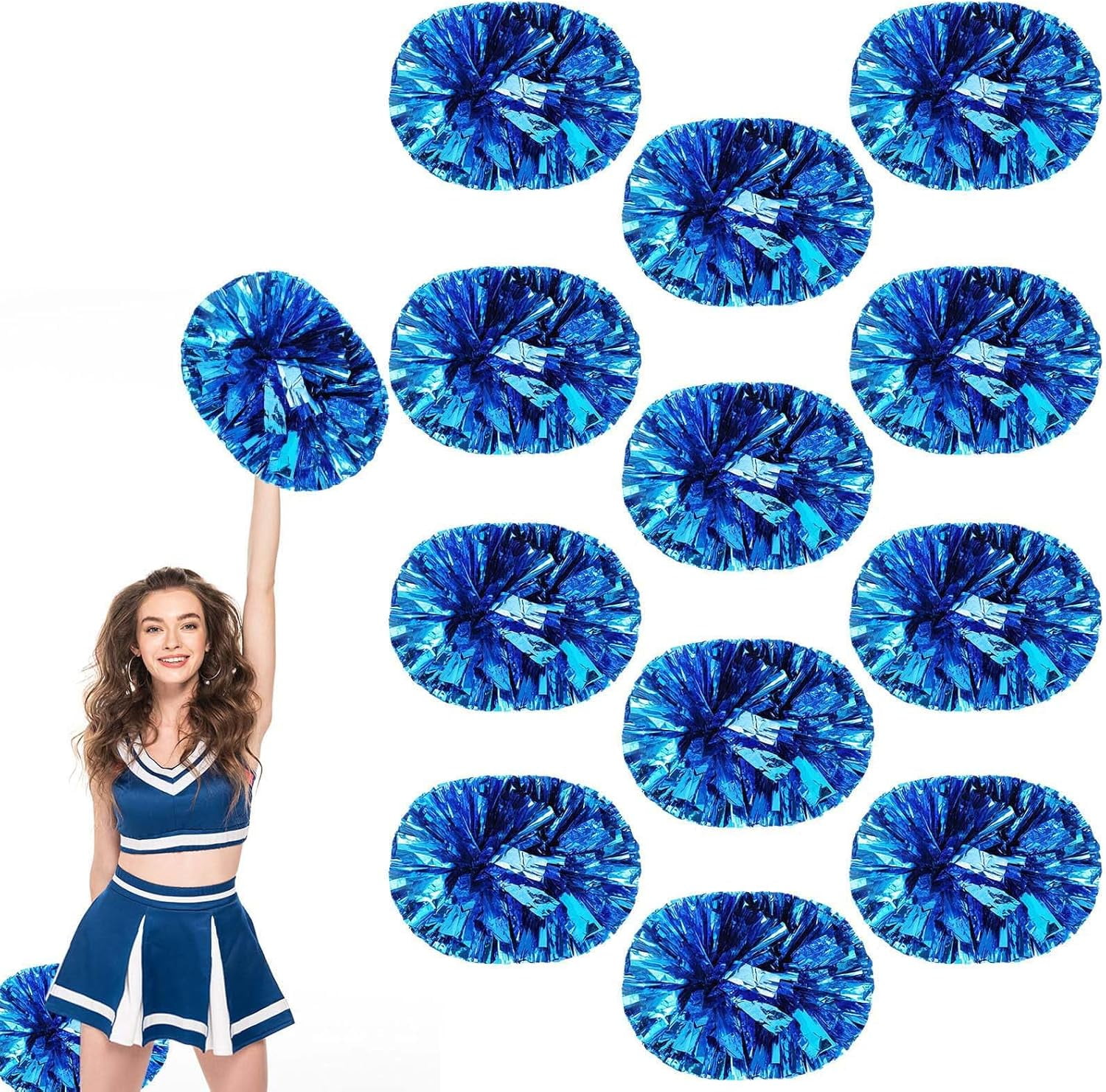 Cheerleader Pom Poms 12 Pack Sports Dance Cheering Plastic Metallic Cheerleading Pom Poms for Kids Adults