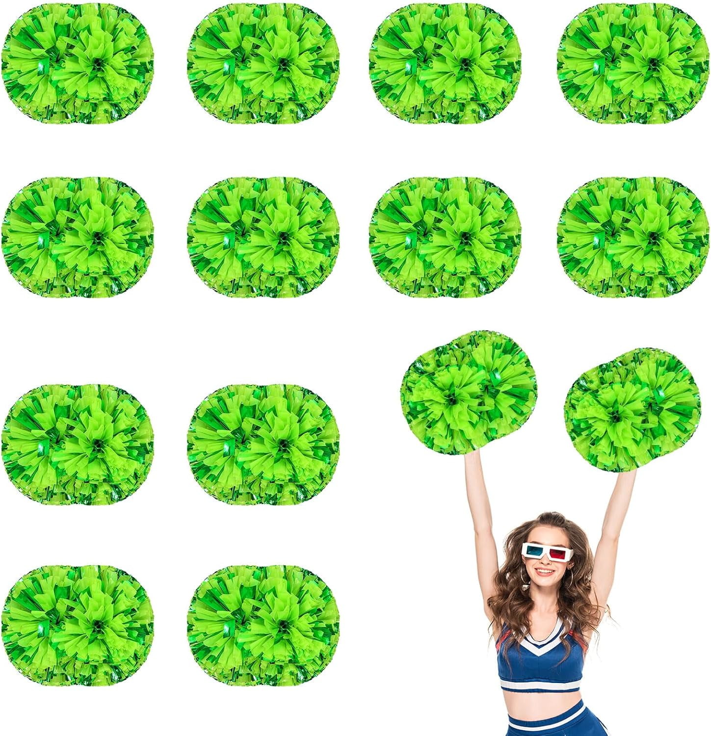 Cheerleader Pom Poms 12 Pack Sports Dance Cheering Plastic Metallic Cheerleading Pom Poms for Kids Adults