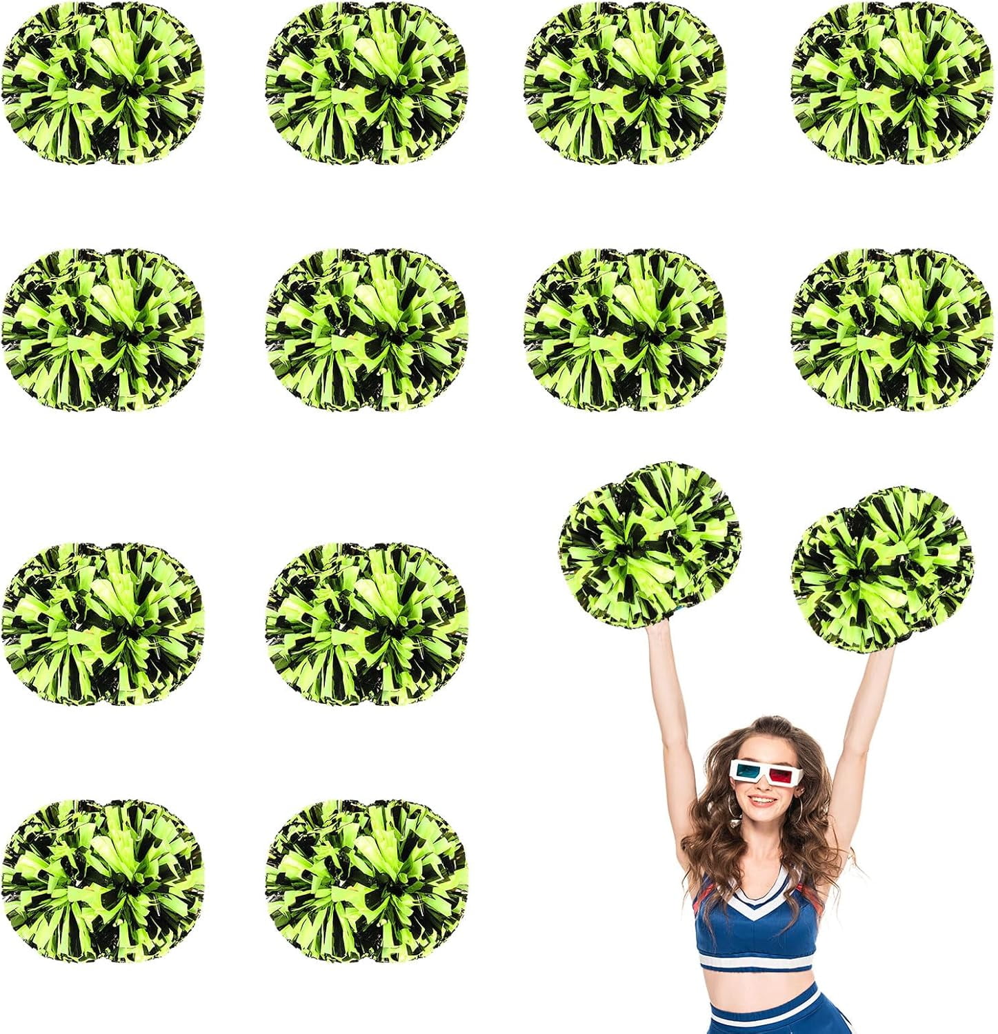 Cheerleader Pom Poms 12 Pack Sports Dance Cheering Plastic Metallic Cheerleading Pom Poms for Kids Adults