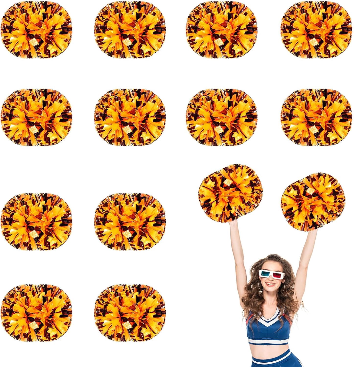 Cheerleader Pom Poms 12 Pack Sports Dance Cheering Plastic Metallic Cheerleading Pom Poms for Kids Adults