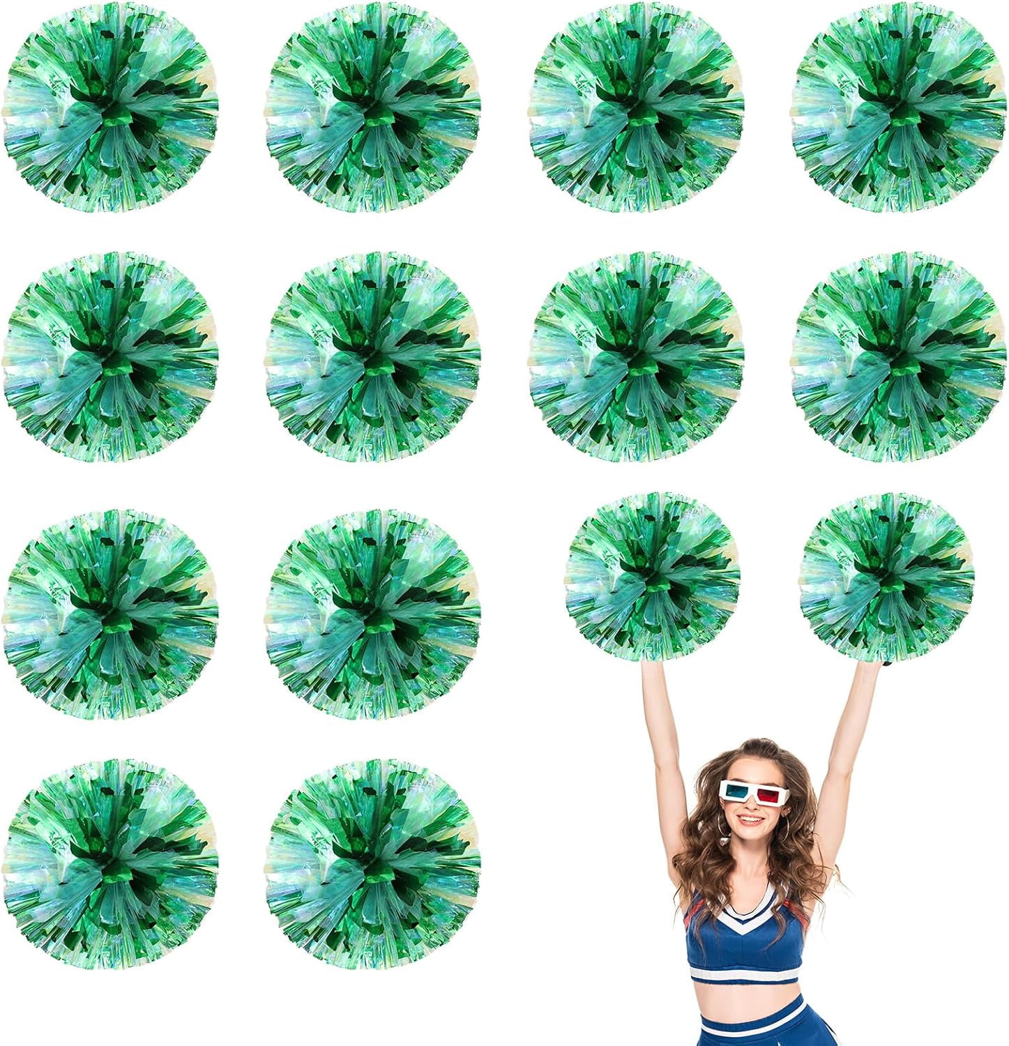 Cheerleader Pom Poms 12 Pack Sports Dance Cheering Plastic Metallic Cheerleading Pom Poms for Kids Adults
