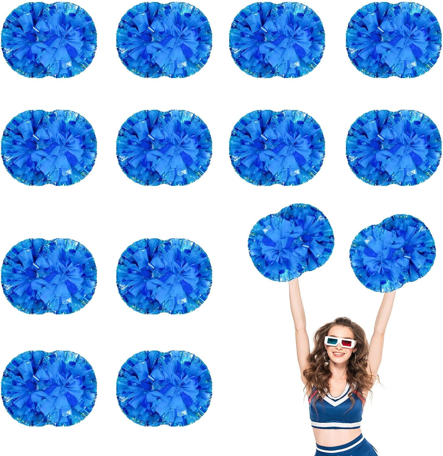 Cheerleader Pom Poms 12 Pack Sports Dance Cheering Plastic Metallic Cheerleading Pom Poms for Kids Adults