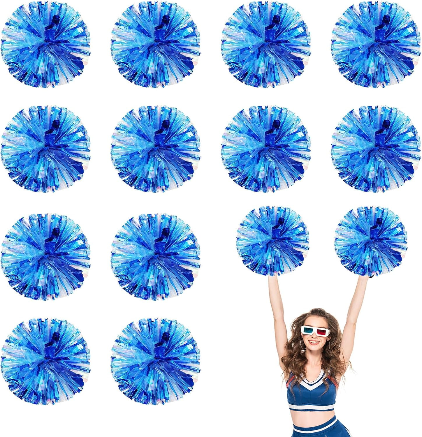 Cheerleader Pom Poms 12 Pack Sports Dance Cheering Plastic Metallic Cheerleading Pom Poms for Kids Adults